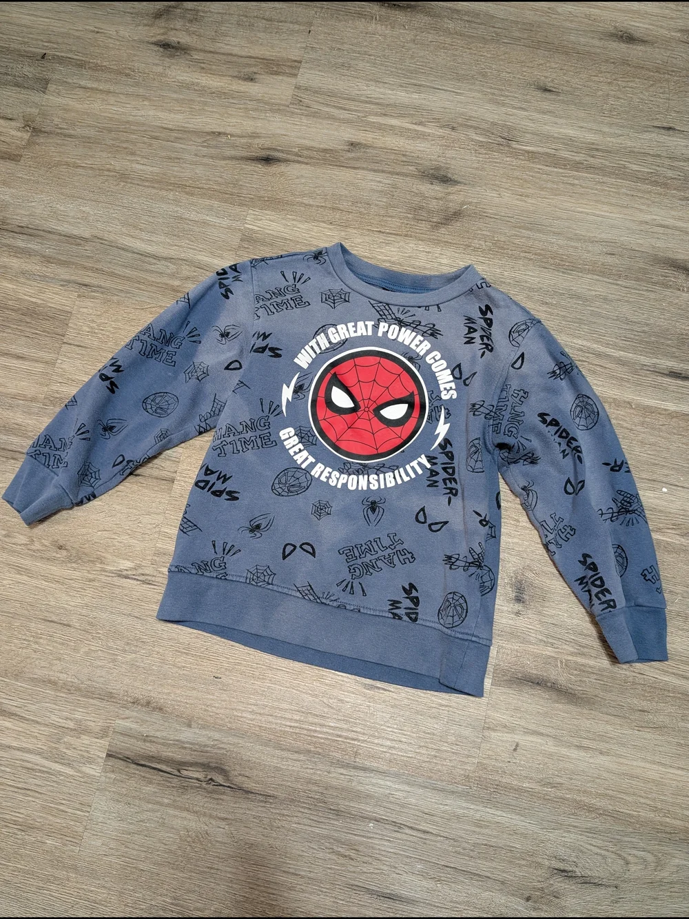 Marvel Kids Blue Faded Spider-Man Pullover Sweatshirt SMALL